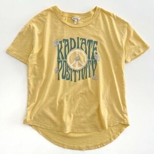 Yellow Graphic Tee Positive Boho message Peace medium Wildfox rounded bottom hem